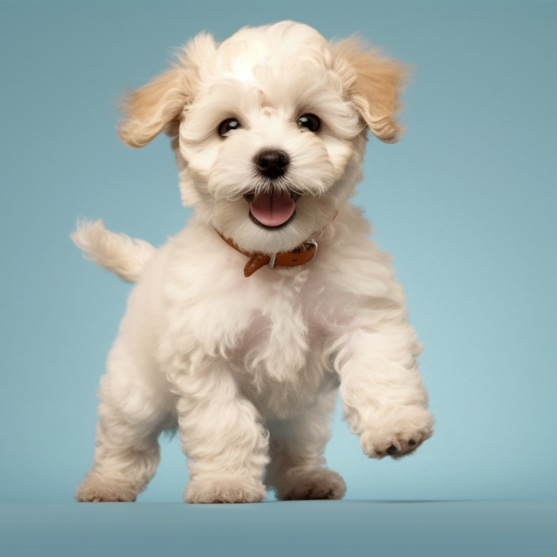 Happy Smiling White Poochon puppy